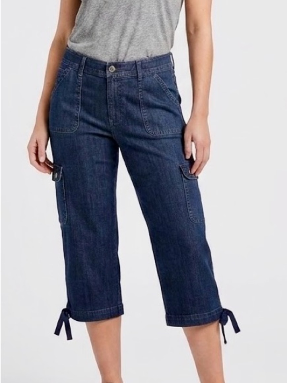 LEE Women's Dark Denim Crop Cargo Capris Lightweight Jeans #120 LHP